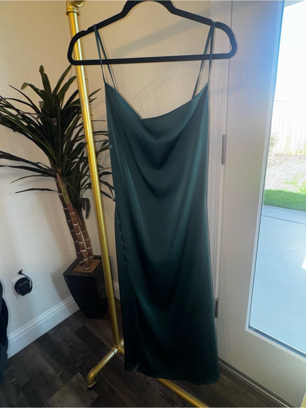 SHEIN Dark Green Satin Slip Midi Dress with Cowl Neck